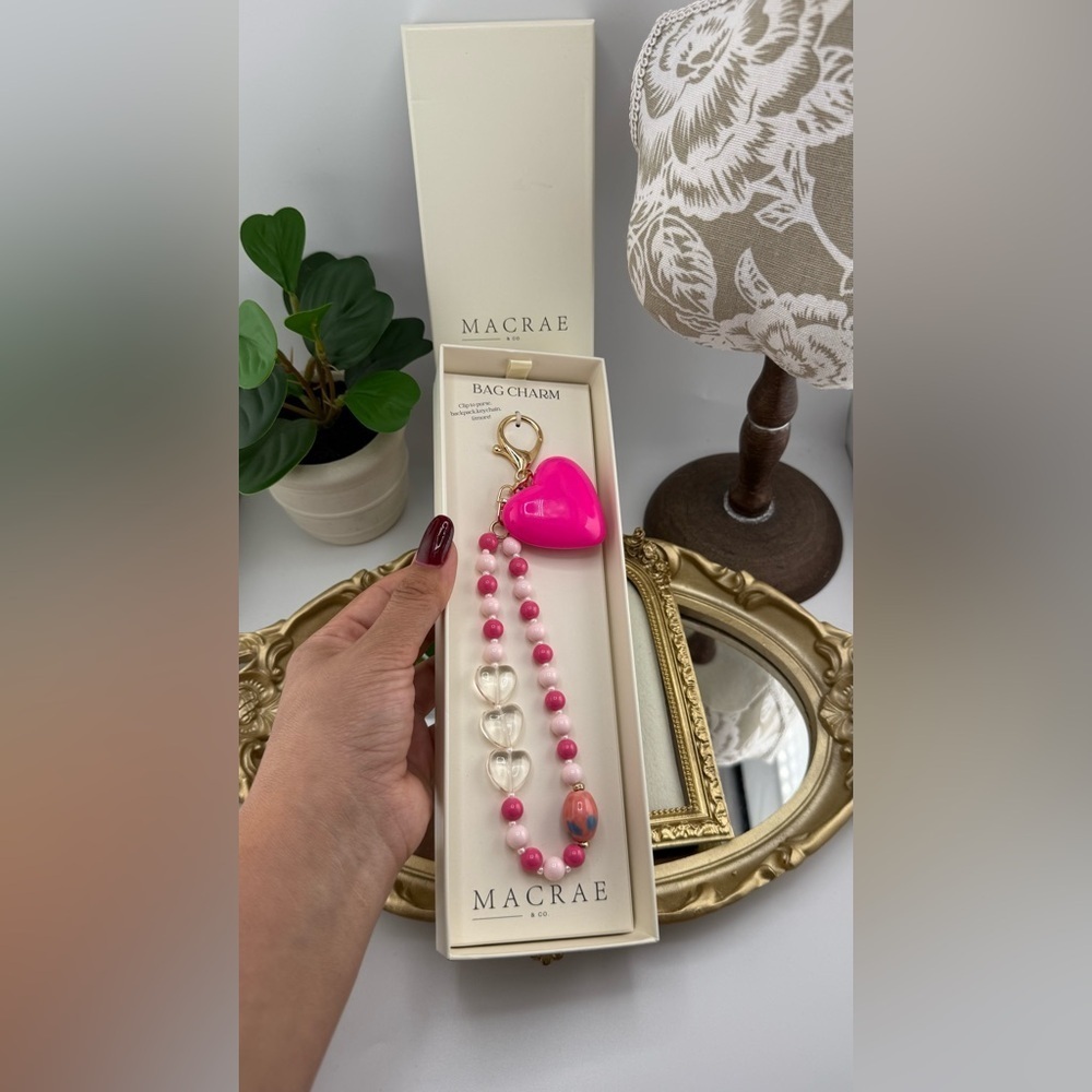MacRae & Co. Pink Heart Bag Charm Keychain – Beaded Design - Picture 7 of 8